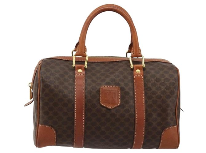 Céline CELINE Borsa Boston in Tela Macadam PVC Pelle Marrone Oro Auth ki6639A D'oro - vista 13