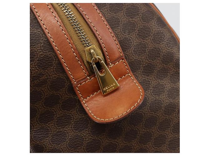 Céline CELINE Borsa Boston in Tela Macadam PVC Pelle Marrone Oro Auth ki6639A D'oro - vista 19