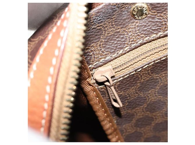 Céline CELINE Borsa Boston in Tela Macadam PVC Pelle Marrone Oro Auth ki6639A D'oro - vista 22