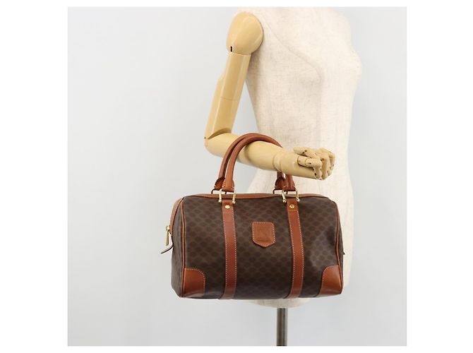 Céline CELINE Borsa Boston in Tela Macadam PVC Pelle Marrone Oro Auth ki6639A D'oro - vista 23