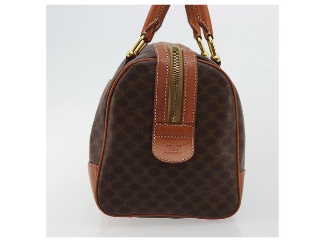Céline CELINE Borsa Boston in Tela Macadam PVC Pelle Marrone Oro Auth ki6639A D'oro - vista 4
