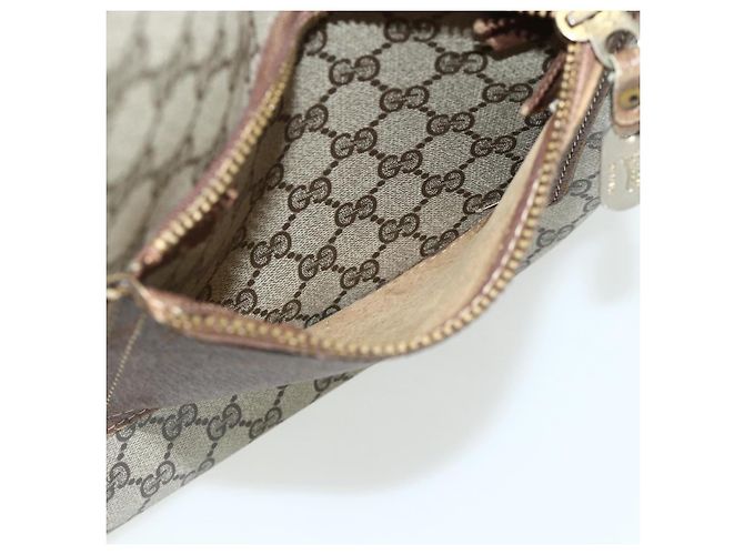 Borsa Tote GUCCI GG Supreme Web Sherry Line PVC Beige Oro Auth 178813 D'oro - vista 12