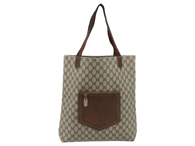 Borsa Tote GUCCI GG Supreme Web Sherry Line PVC Beige Oro Auth 178813 D'oro - vista 13