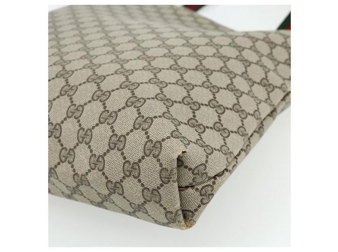 Borsa Tote GUCCI GG Supreme Web Sherry Line PVC Beige Oro Auth 178813 D'oro - vista 15