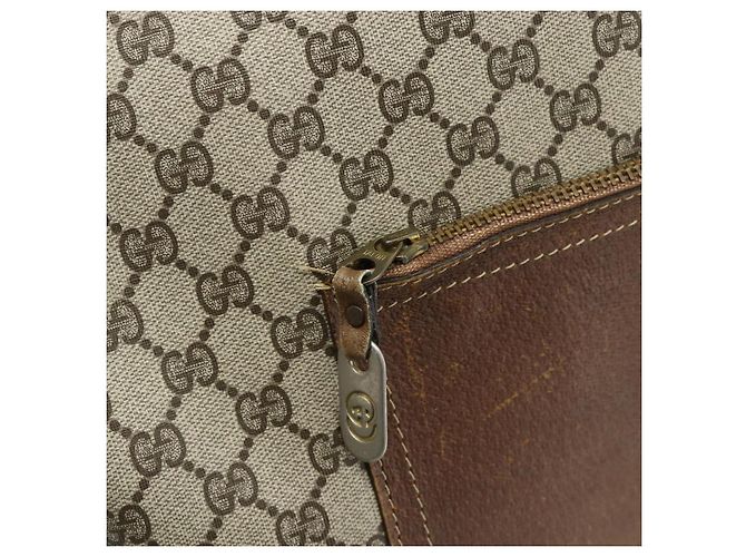 Borsa Tote GUCCI GG Supreme Web Sherry Line PVC Beige Oro Auth 178813 D'oro - vista 17
