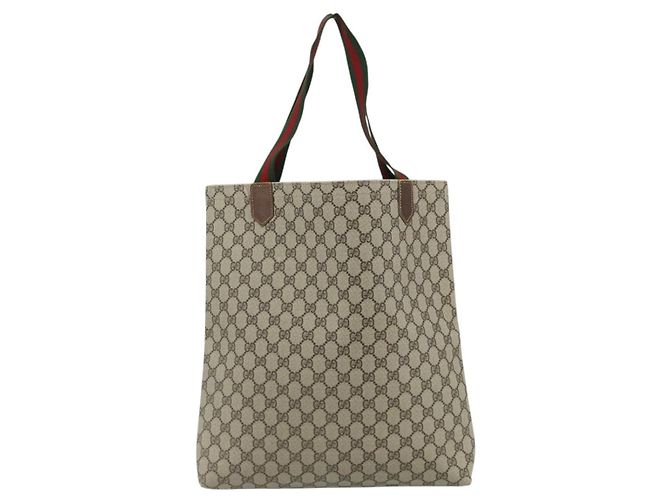 Borsa Tote GUCCI GG Supreme Web Sherry Line PVC Beige Oro Auth 178813 D'oro - vista 2