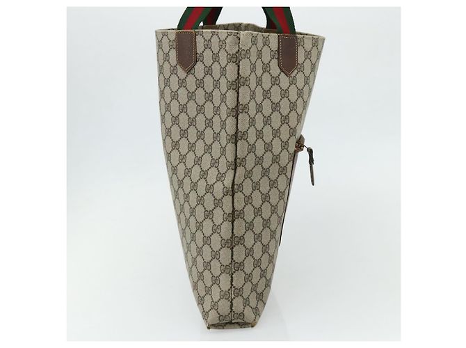 Borsa Tote GUCCI GG Supreme Web Sherry Line PVC Beige Oro Auth 178813 D'oro - vista 3