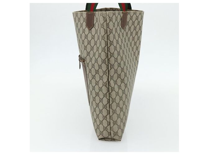 Borsa Tote GUCCI GG Supreme Web Sherry Line PVC Beige Oro Auth 178813 D'oro - vista 4