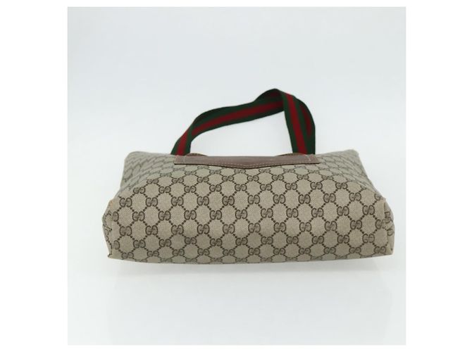 Borsa Tote GUCCI GG Supreme Web Sherry Line PVC Beige Oro Auth 178813 D'oro - vista 5