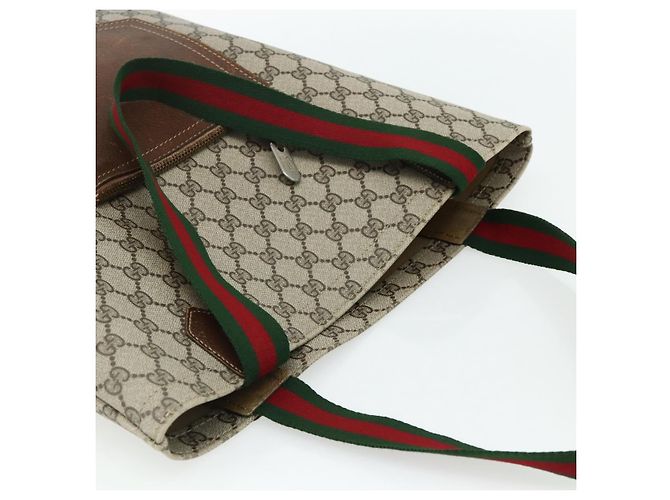 Borsa Tote GUCCI GG Supreme Web Sherry Line PVC Beige Oro Auth 178813 D'oro - vista 6