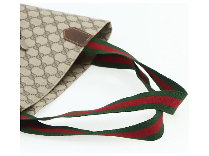 Borsa Tote GUCCI GG Supreme Web Sherry Line PVC Beige Oro Auth 178813 D'oro - vista 7