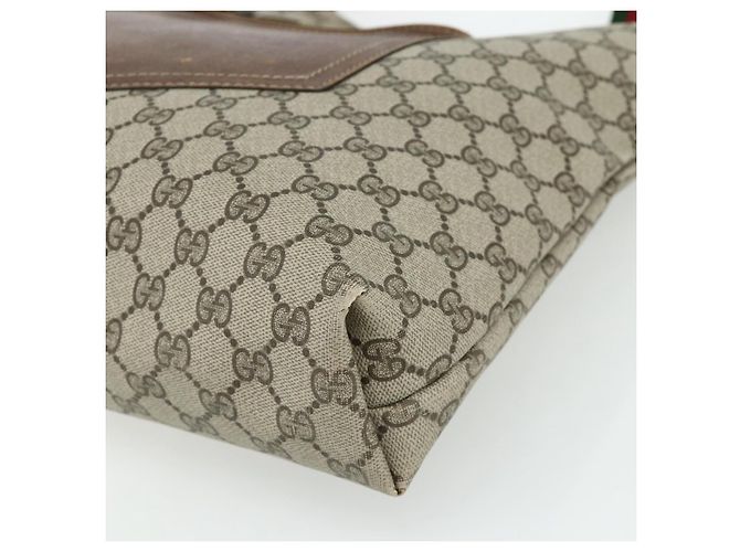 Borsa Tote GUCCI GG Supreme Web Sherry Line PVC Beige Oro Auth 178813 D'oro - vista 9