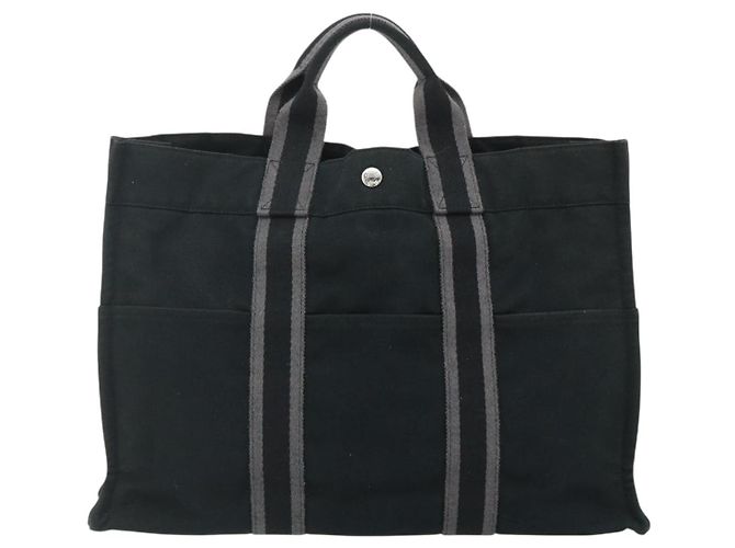 Hermès HERMES Fourre Tout MM Tote Bag cotone Nero Auth ti3923A - vista 2