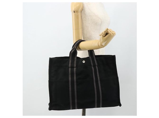 Hermès HERMES Fourre Tout MM Tote Bag cotone Nero Auth ti3923A - vista 21