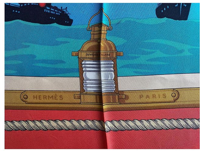 Hermès Foulard seta Feux de route aperçus la nuit en mer Bianco Rosso Blu Beige - vista 2