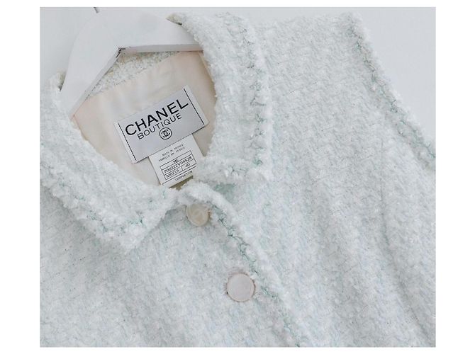 Chanel Cruise 1996 Chaleco de tweed azul pálido Blanco Azul claro - vista 3