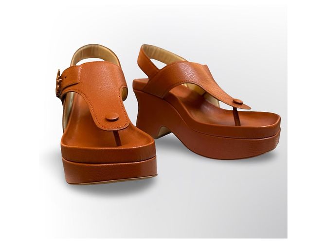 Loewe Anagram Sandali con Zeppa in Pelle Marrone Cammello - vista 16