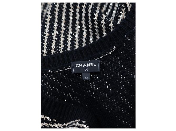 Chanel Pailletten-Strickmidi-Kleid Schwarz Weiß - Ansicht 3