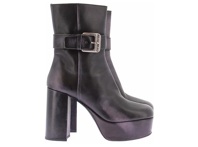 Stivaletti in pelle nera Miu Miu Taglia 39 Nero - vista 5