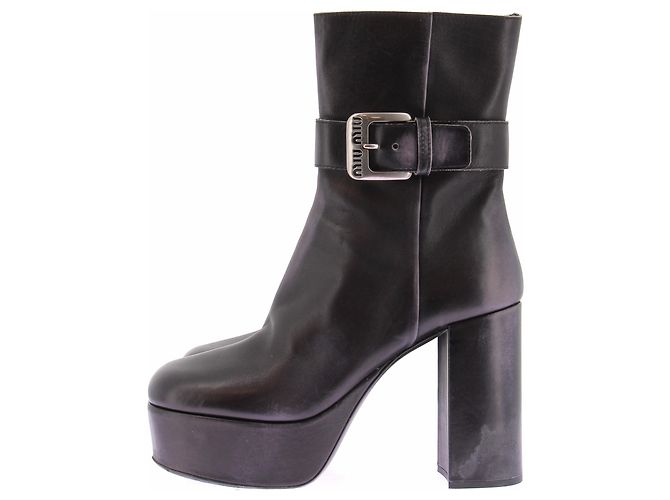 Stivaletti in pelle nera Miu Miu Taglia 39 Nero - vista 7