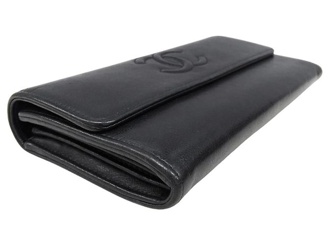 Cartera larga de cuero para mujer Chanel Negro Blanco - vista 3