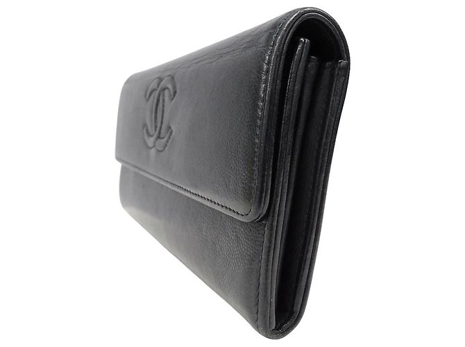 Cartera larga de cuero para mujer Chanel Negro Blanco - vista 4