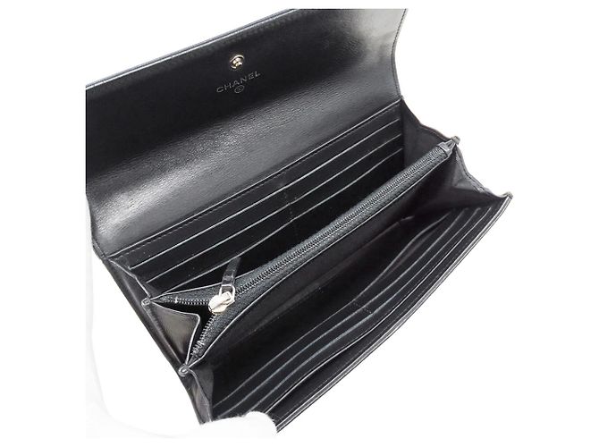 Cartera larga de cuero para mujer Chanel Negro Blanco - vista 5