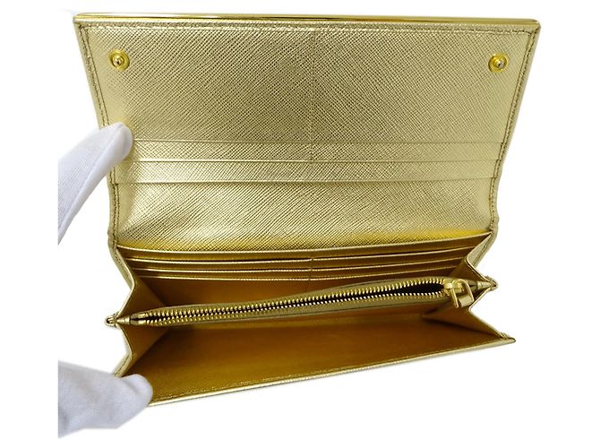 Cartera larga de cuero Saffiano para mujer Prada Dorado - vista 5