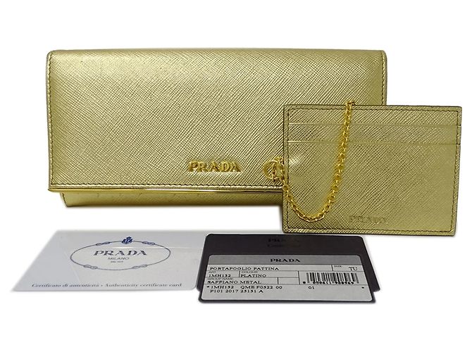 Cartera larga de cuero Saffiano para mujer Prada Dorado - vista 7