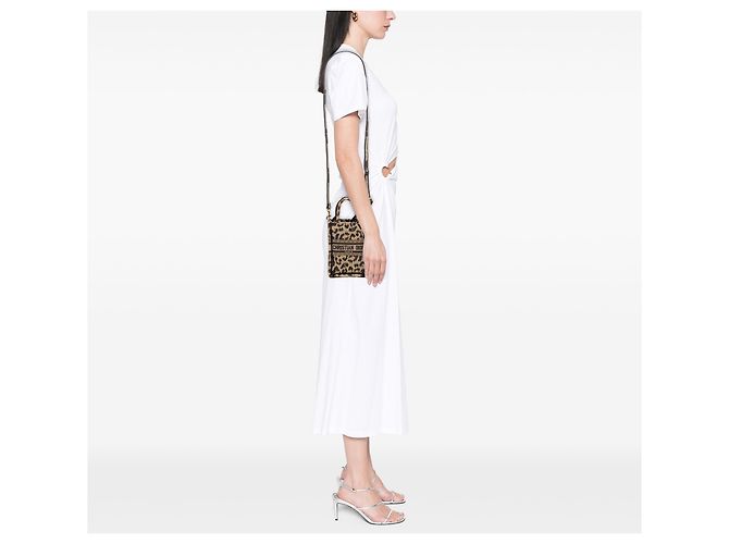 Dior Beige Mizza Mini Embroidered Canvas Leopard Vertical Book Tote - vista 10