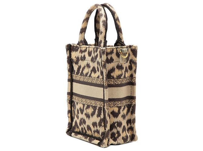 Dior Beige Mizza Mini Embroidered Canvas Leopard Vertical Book Tote - vista 2