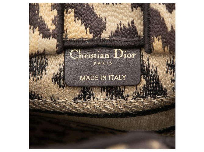 Dior Beige Mizza Mini Embroidered Canvas Leopard Vertical Book Tote - vista 5