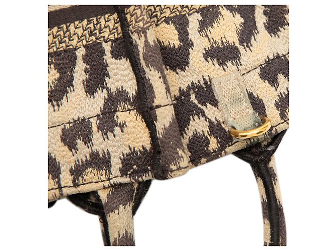 Dior Beige Mizza Mini Embroidered Canvas Leopard Vertical Book Tote - vista 7