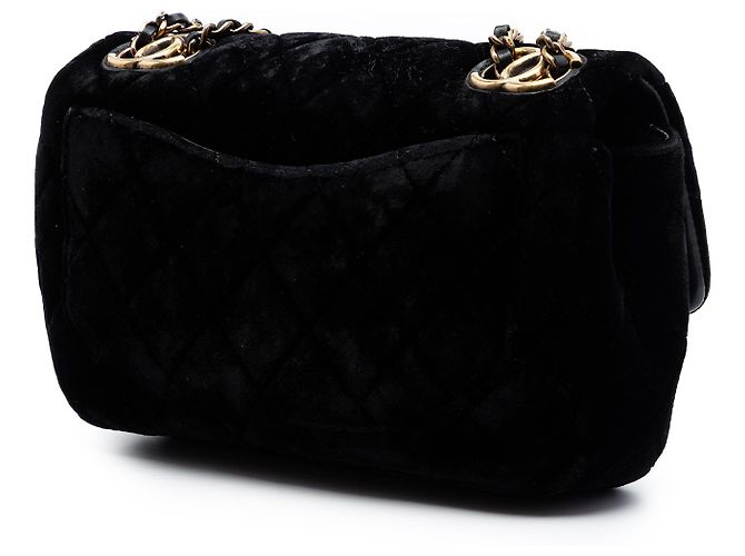 Chanel Black Small Quilted Velvet CC Eyelet Flap Nero - vista 2