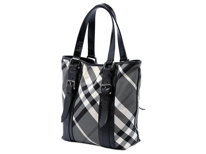 Burberry Gray Small Beat Check Nylon Victoria Tote Braun - Ansicht 2