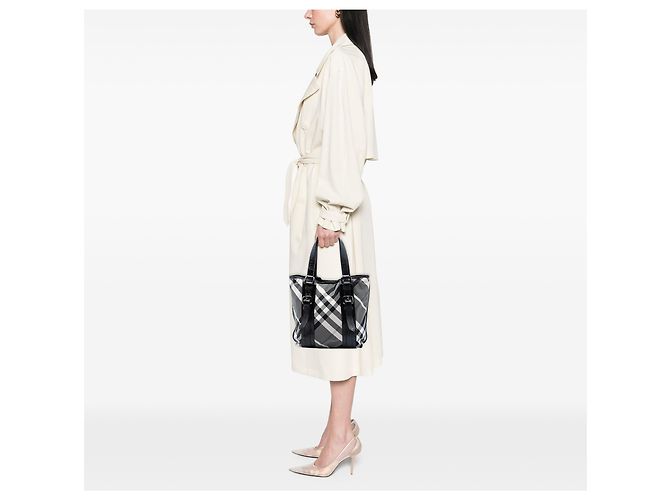 Burberry Gray Small Beat Check Nylon Victoria Tote Braun - Ansicht 6