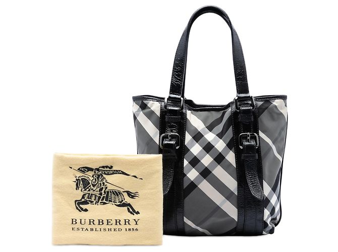 Burberry Gray Small Beat Check Nylon Victoria Tote Braun - Ansicht 7