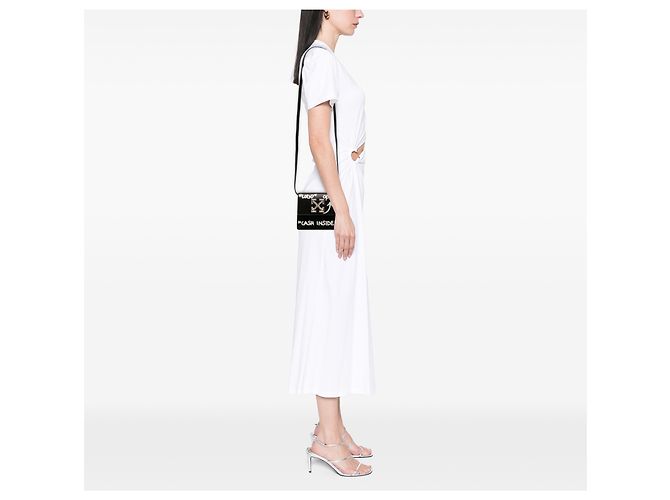 Off White Borsa Jitney 0.7 in pelle di vitello laccata nera Off-White con interno in cashmere Nero - vista 9