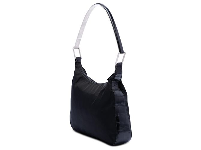 Borsa a tracolla Prada in Tessuto con bordi in pelle nera con effetto coccodrillo Nero - vista 2