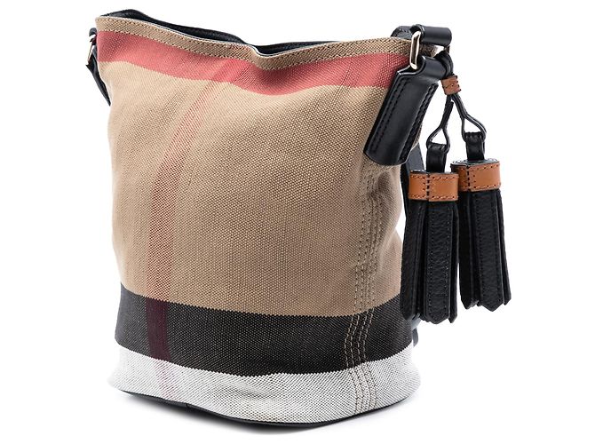 Borsa bucket Ashby in tela Mini Mega Check marrone di Burberry Marrone chiaro - vista 2