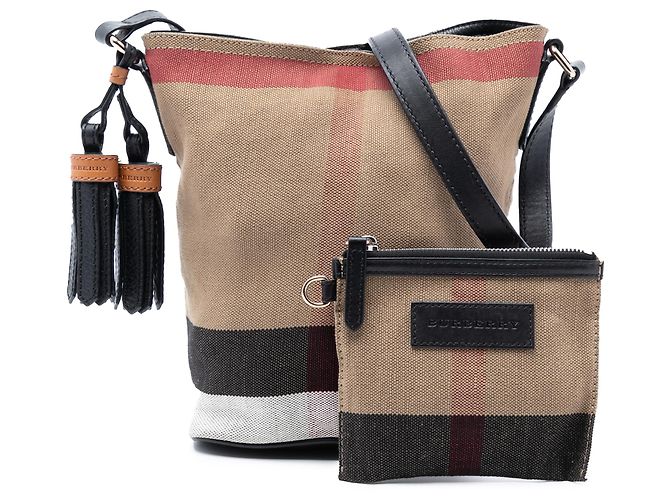 Borsa bucket Ashby in tela Mini Mega Check marrone di Burberry Marrone chiaro - vista 8