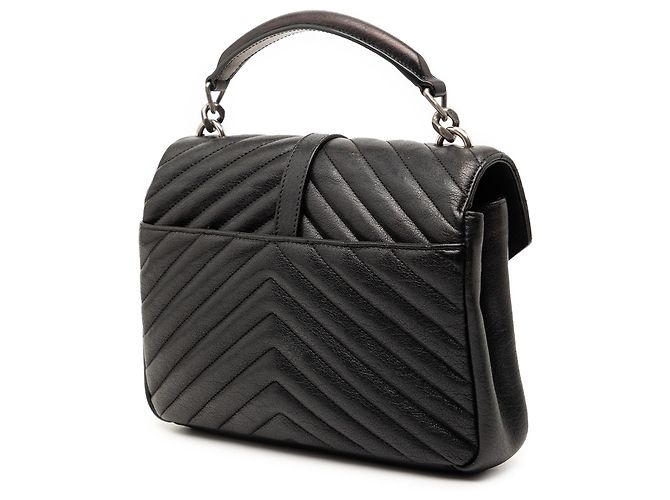 Borsa a tracolla Saint Laurent Black Medium Metallic Chevron Sheepskin Monogram College Pins Nero - vista 2