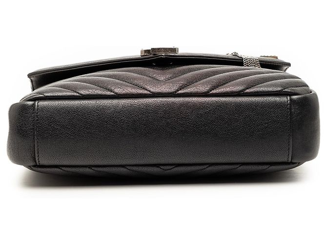 Borsa a tracolla Saint Laurent Black Medium Metallic Chevron Sheepskin Monogram College Pins Nero - vista 3
