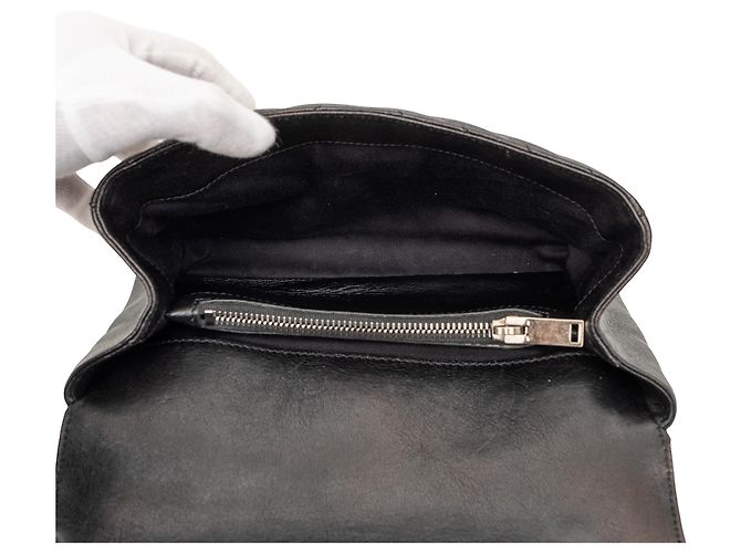 Borsa a tracolla Saint Laurent Black Medium Metallic Chevron Sheepskin Monogram College Pins Nero - vista 4