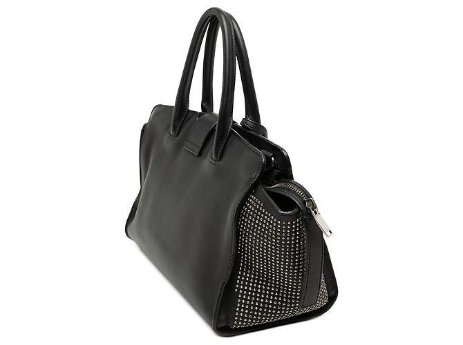 Borsa cabas Saint Laurent Downtown in pelle nera con borchie e monogramma Nero - vista 2