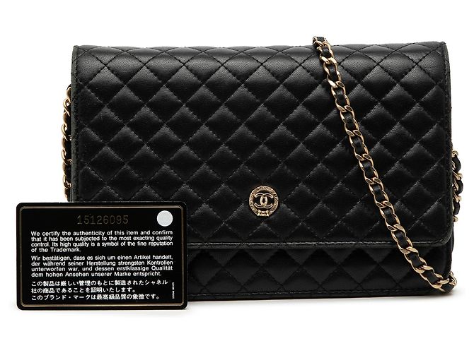 Chanel Black gestepptes Lammleder Crest Wallet On Chain Schwarz - Ansicht 8