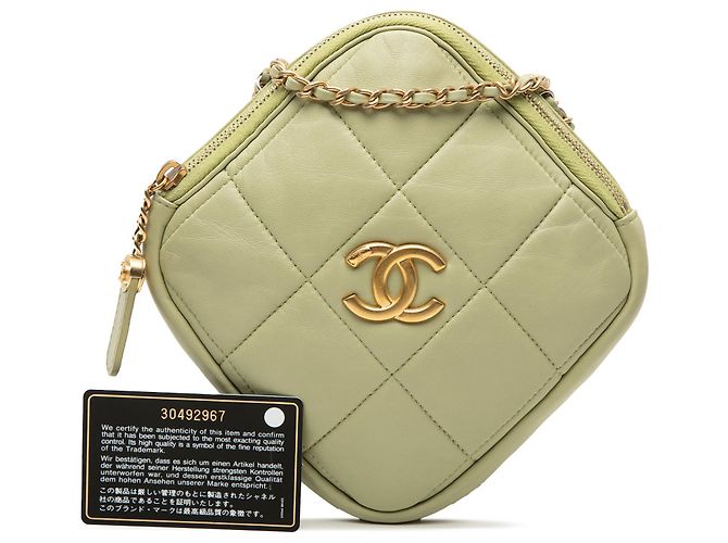 Pochette Chanel Green CC en agneau matelassé avec chaîne Vert - vue 8