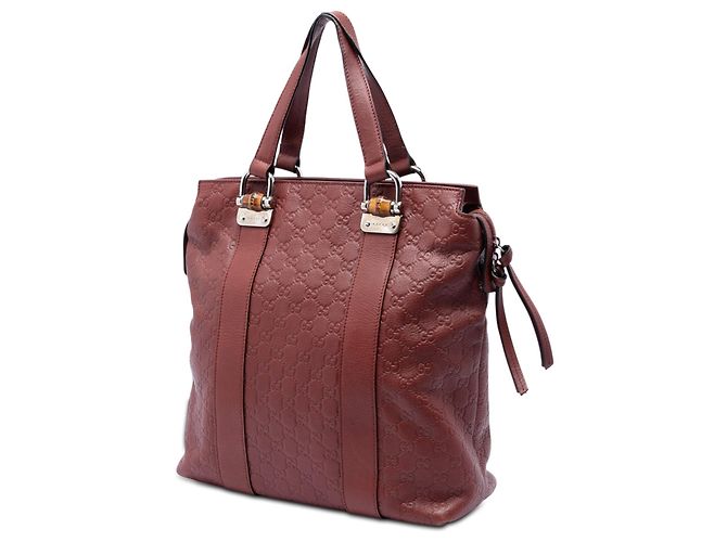 Tote Gucci Red Guccissima Tender Bamboo Bar Rosso Bordò - vista 2
