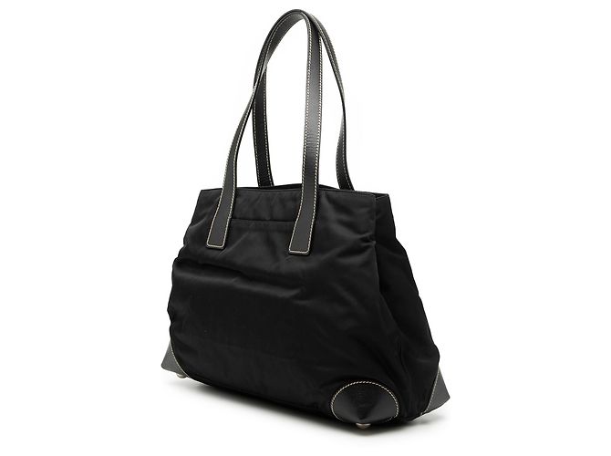 Borsa shopper tote Prada in Tessuto nero con bordi in Saffiano - vista 2