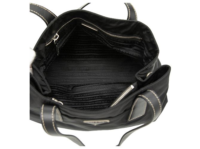 Borsa shopper tote Prada in Tessuto nero con bordi in Saffiano - vista 4